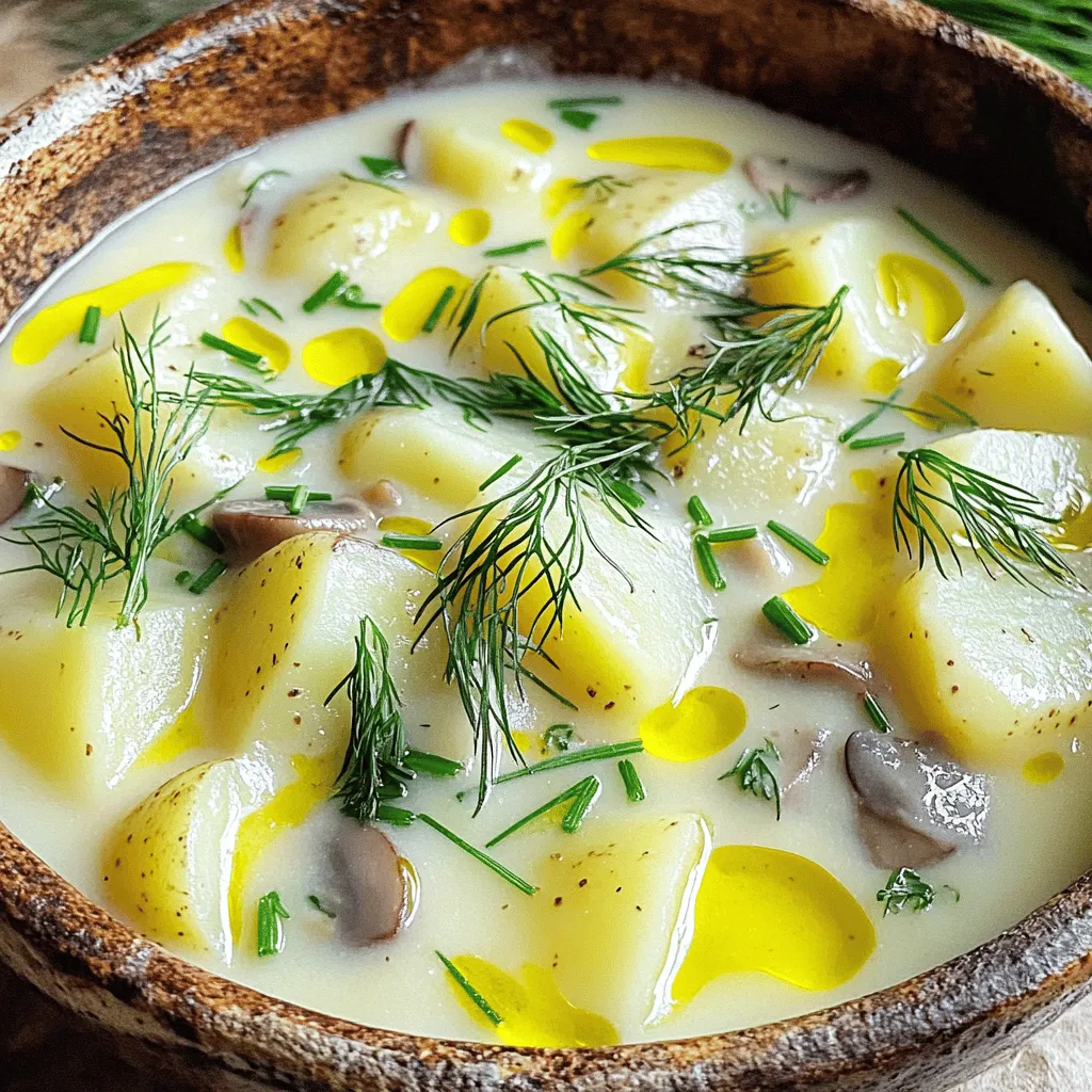 Polish potato soup is warm and filling. The key ingredients make this dish special. First, you need four large russet potatoes. These potatoes add creaminess and a smooth texture. Next, use one medium onion to build the base flavor. Finely chop the onion to release its sweetness.