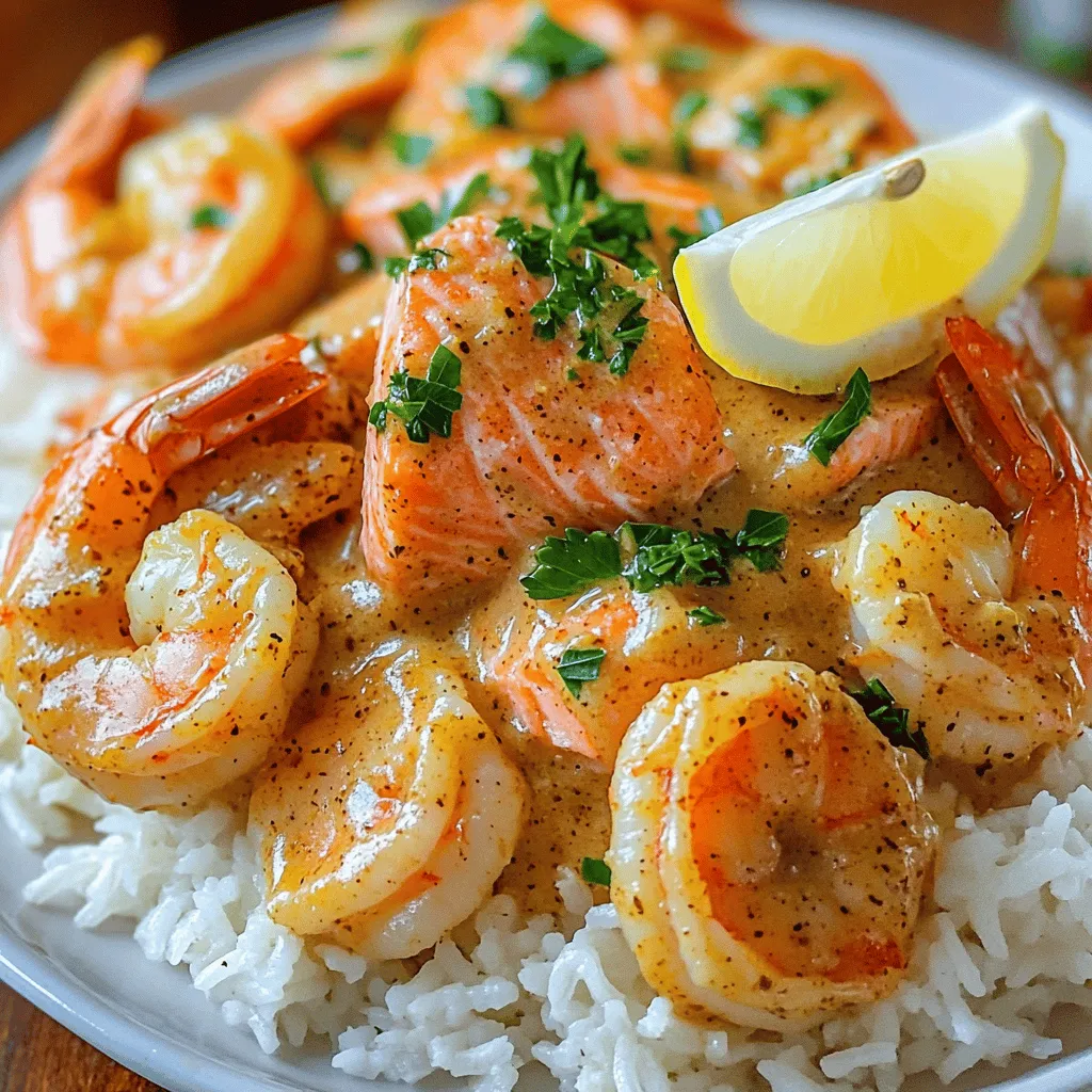 The key to a great Cajun shrimp recipe lies in its ingredients. You need fresh, high-quality shrimp and salmon. The shrimp should be peeled and deveined. For the salmon, fillets work best. The right Cajun seasoning for shrimp is crucial. You can buy it or make your own mix.