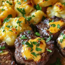 Garlic Butter Steak Bites with Crispy Cheddar Potatoes