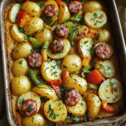 To make the best smoked sausage and potatoes, you need fresh and tasty ingredients. Start with 4 smoked sausages. You can use chicken, pork, or beef sausages. Slice them into bite-sized pieces for even cooking. Next, grab 1.5 pounds of baby potatoes. Halve these potatoes to help them cook faster.