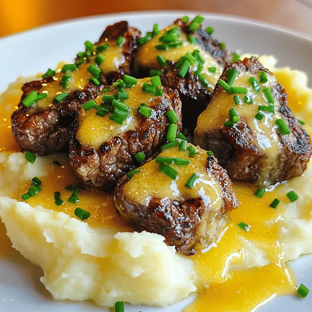 The garlic butter steak bites recipe shines with simple yet bold ingredients. You will need 1 lb of sirloin steak. This cut is tender and flavorful, perfect for bite-sized pieces. Sirloin has a nice balance of fat and meat, making it a top choice for steak bites.