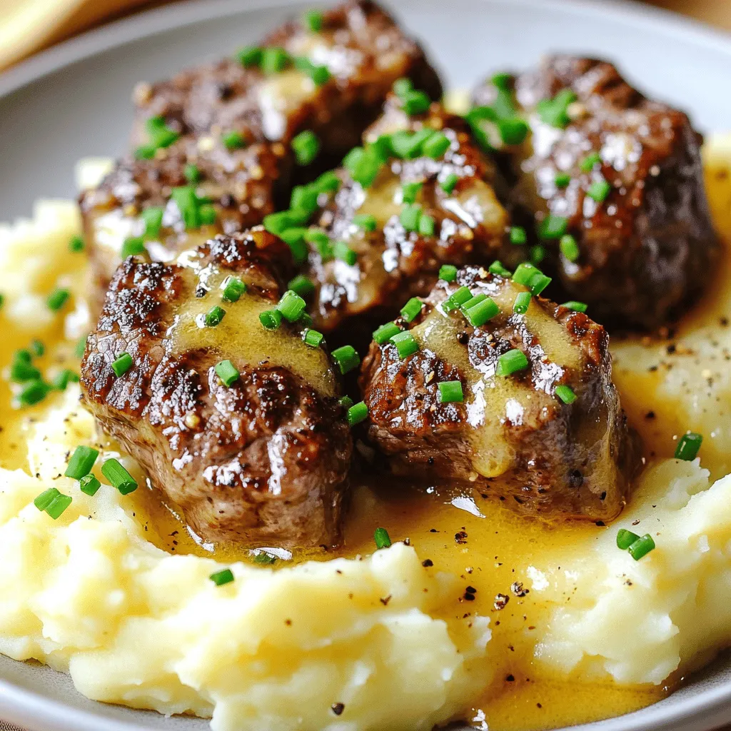 The garlic butter steak bites recipe shines with simple yet bold ingredients. You will need 1 lb of sirloin steak. This cut is tender and flavorful, perfect for bite-sized pieces. Sirloin has a nice balance of fat and meat, making it a top choice for steak bites.