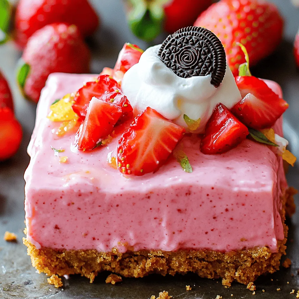 To make Golden Oreo Strawberry Cheesecake Bars, you need a few key ingredients. First, you will need 24 Golden Oreo cookies. These cookies form a delicious crust. You also need 1/4 cup of unsalted butter to help bind the crust together.