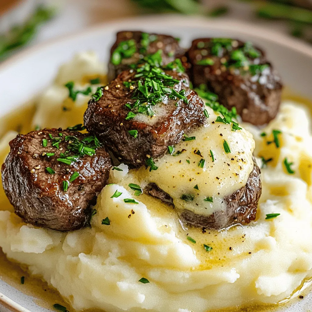 The creamy garlic butter steak bites recipe shines through its simple yet tasty ingredients. You need a pound of sirloin steak cut into bite-sized cubes. This cut is tender and cooks well. Fresh herbs like rosemary and thyme add depth to the flavor. You will need four cloves of minced garlic for that rich taste.
