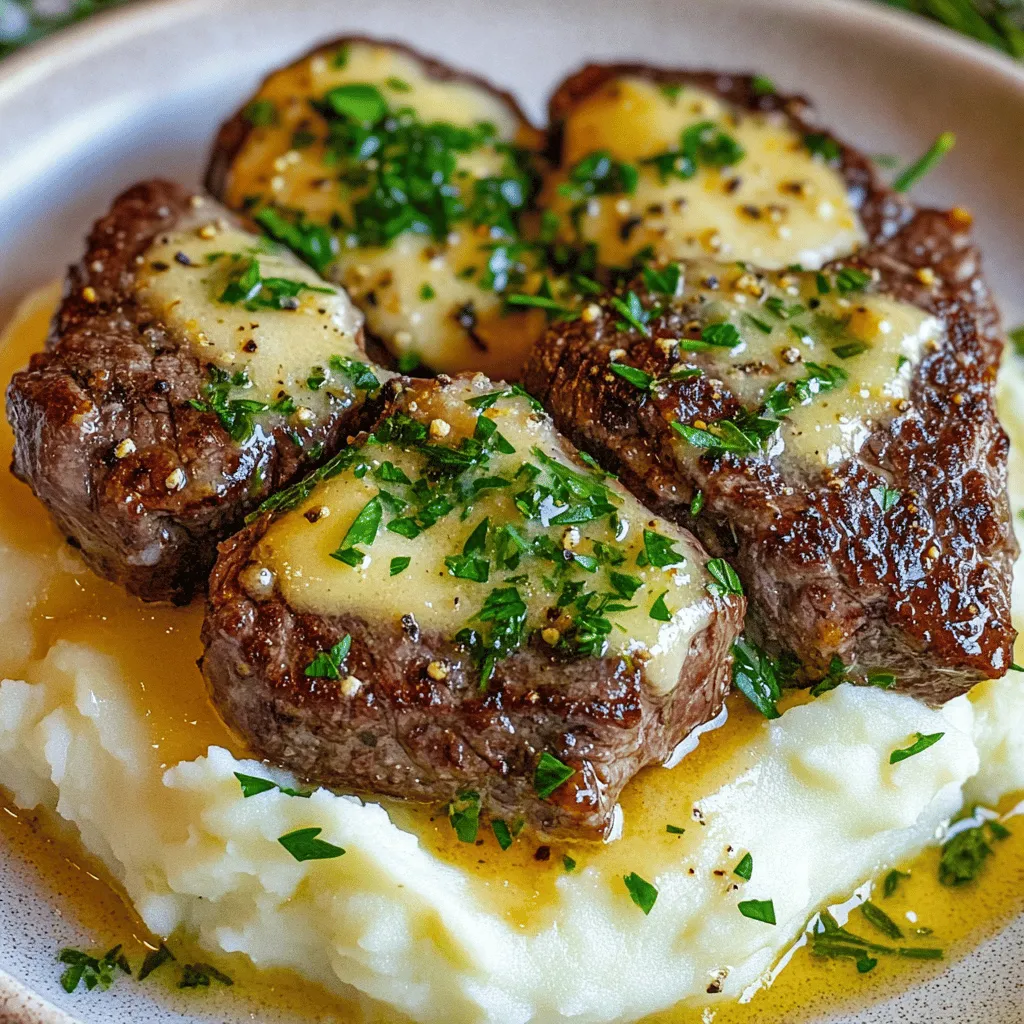 The creamy garlic butter steak bites recipe shines through its simple yet tasty ingredients. You need a pound of sirloin steak cut into bite-sized cubes. This cut is tender and cooks well. Fresh herbs like rosemary and thyme add depth to the flavor. You will need four cloves of minced garlic for that rich taste.