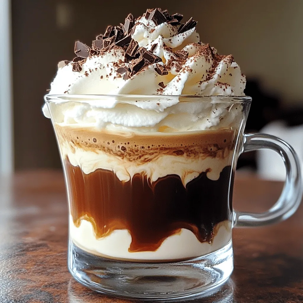To make the Espresso Delight with Brown Sugar, you need a few key ingredients. First, you need two shots of freshly brewed espresso. This gives your drink a rich base. A tablespoon of brown sugar adds sweetness and depth. Next, unsweetened cocoa powder gives a lovely chocolate note. For creaminess, use half a cup of heavy cream. A teaspoon of vanilla extract boosts the flavor. A pinch of sea salt balances the sweetness. Finally, chocolate shavings are perfect for garnish. You can find the full recipe for precise measurements and steps.
