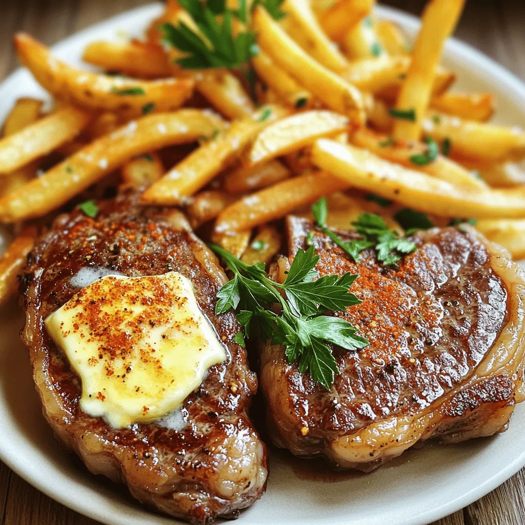To make a fantastic steak frites recipe, you need just a few key ingredients. The best cuts of beef for steak frites are ribeye or sirloin. These cuts offer great flavor and tenderness. I prefer ribeye because it has a nice marbling that adds juiciness.
