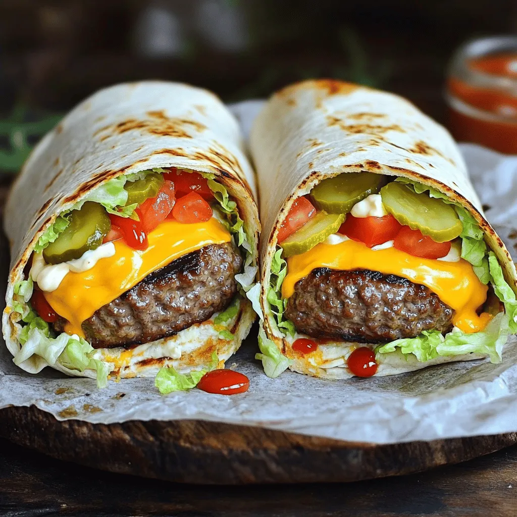 When making grilled cheeseburger wraps, you need a few key ingredients. The main one is ground beef. Use one pound for four wraps. You also want garlic powder, onion powder, and smoked paprika for flavor. Add salt and pepper to taste.