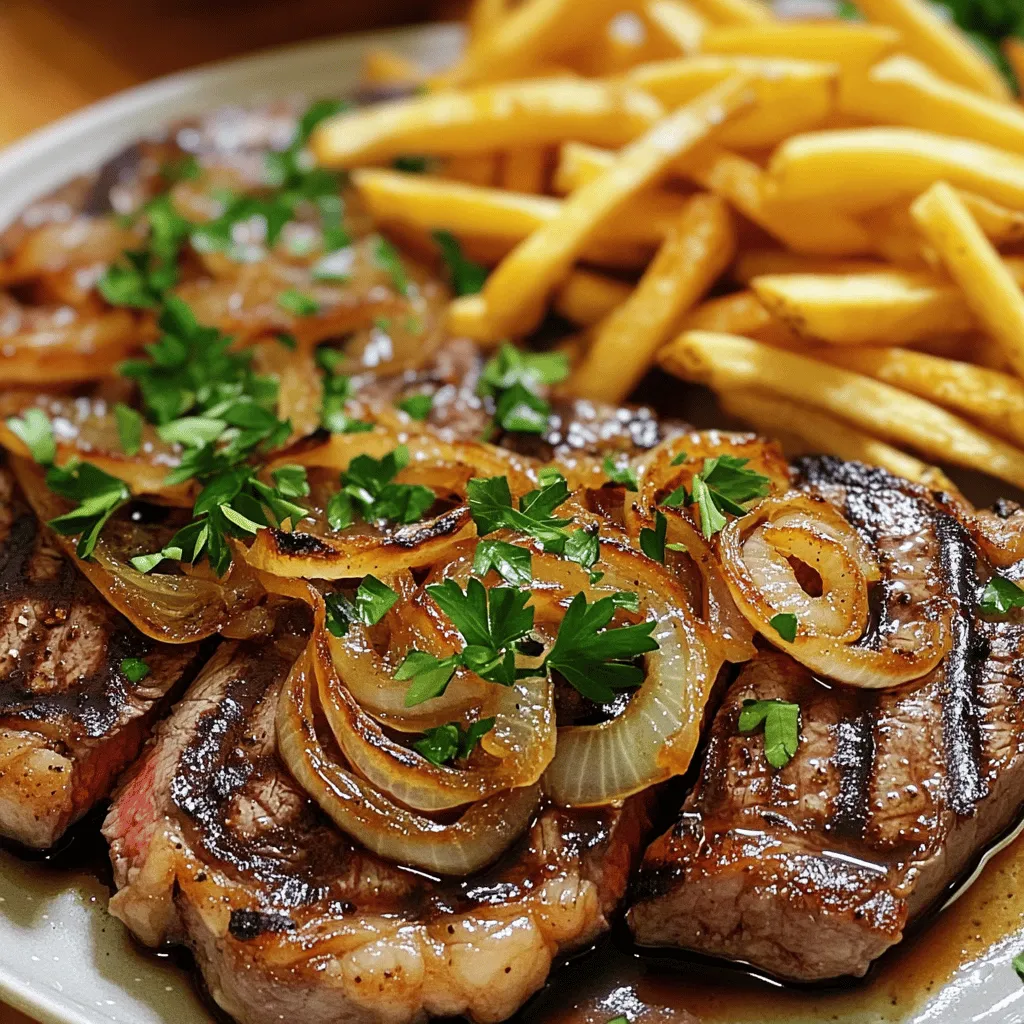 To create a mouthwatering ribeye steak with French onions and French fries, you need key ingredients.