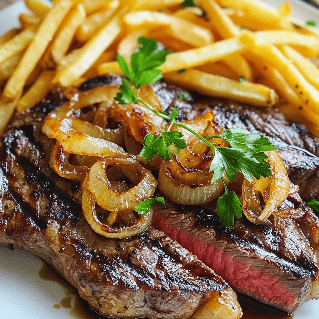 To create a mouthwatering ribeye steak with French onions and French fries, you need key ingredients.