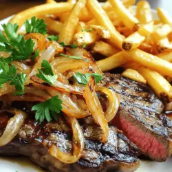 Ribeye Steak with French Onions and French Fries Delight