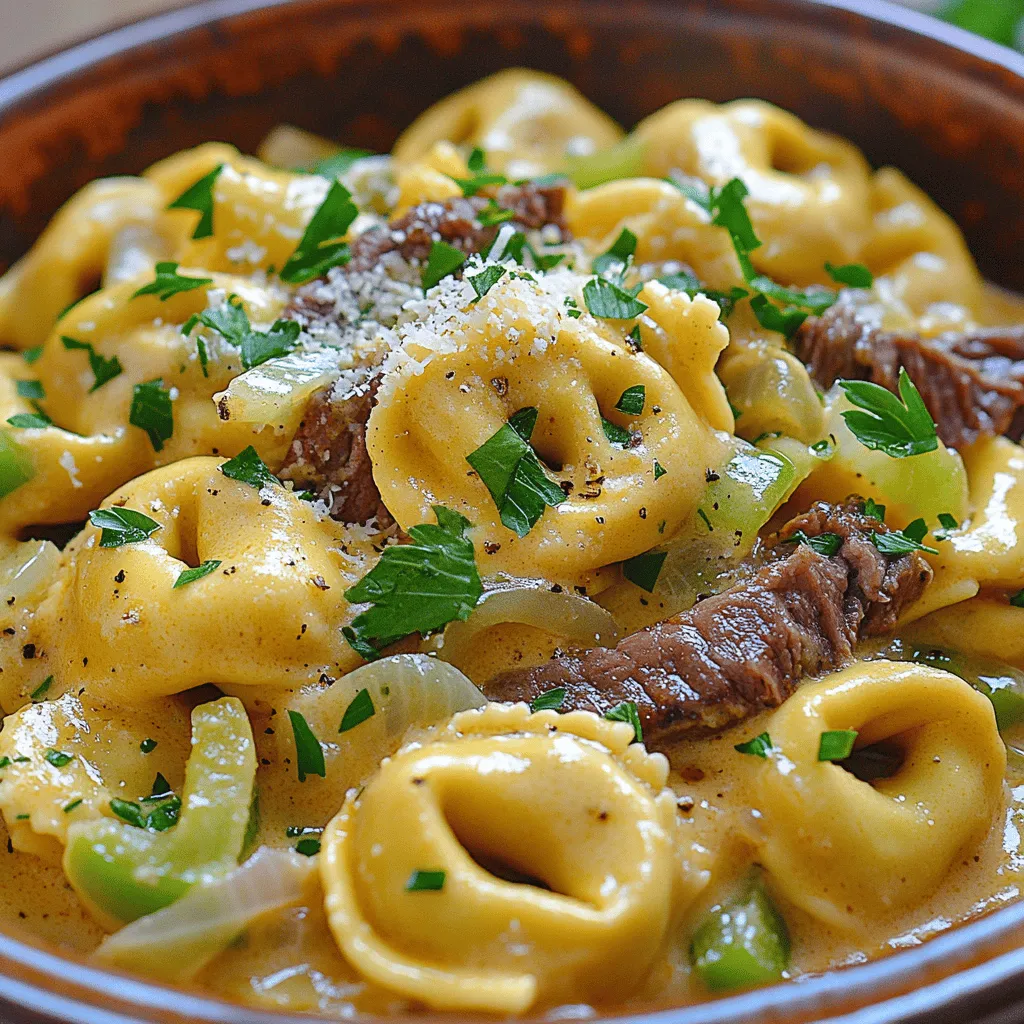 To make a savory cheesesteak tortellini recipe, you'll need a few key ingredients. First, grab 12 oz of cheese tortellini. This is the heart of the dish. Next, you'll need 1 lb of ribeye or flank steak, thinly sliced. This meat adds rich flavor.