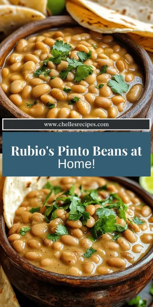 Bring the vibrant flavor of restaurant-style Pinto Beans right to your kitchen with this easy Copycat Rubio's Pinto Beans recipe! Discover simple steps to re-create the creamy texture and bold taste you love, using everyday ingredients. Perfect for any meal, these beans are also nutritious. Ready to impress your family with a delicious homemade dish? Click through to explore the full recipe and elevate your cooking game today!