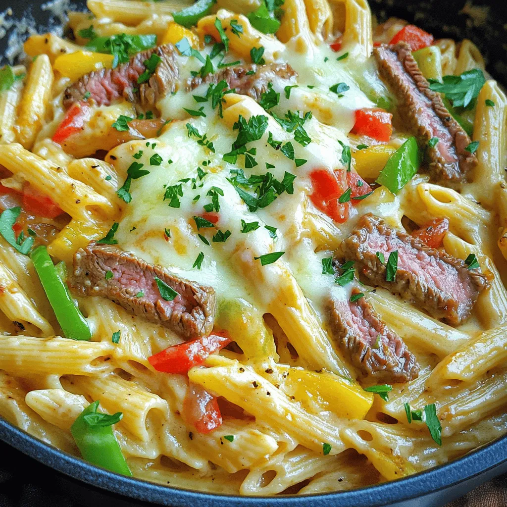 To make a great One-Pot Philly Cheesesteak Pasta Skillet, you need key ingredients. Each one adds flavor and texture.