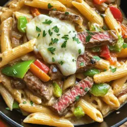 To make a great One-Pot Philly Cheesesteak Pasta Skillet, you need key ingredients. Each one adds flavor and texture.