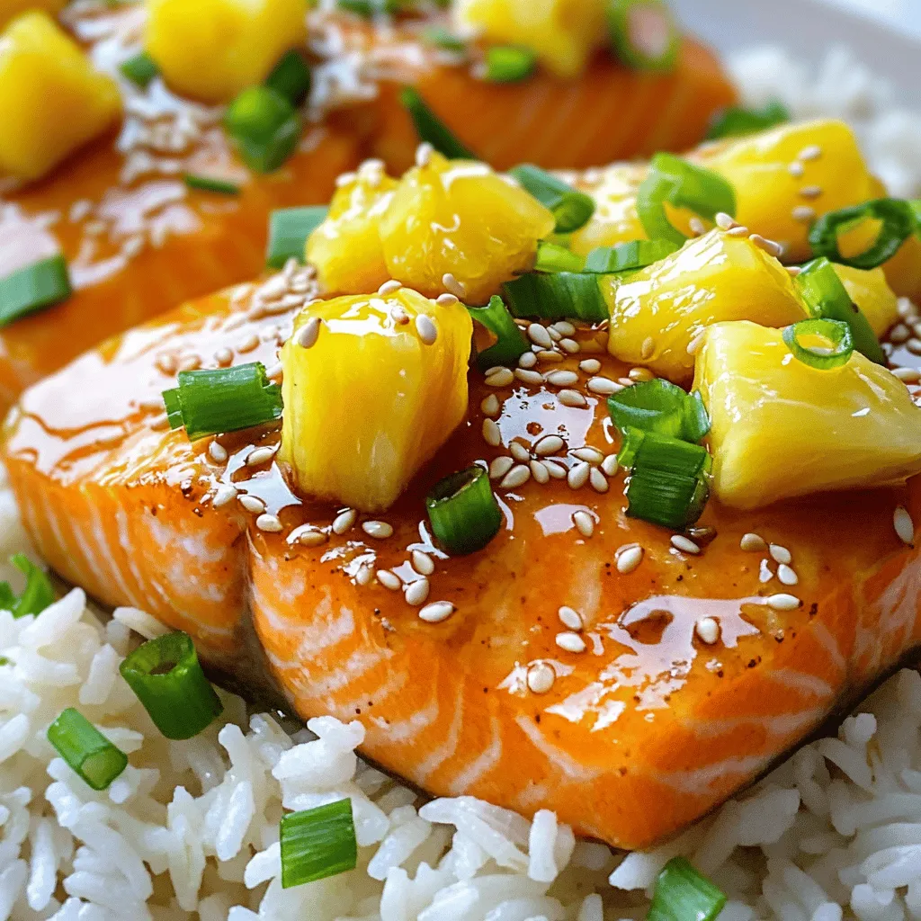 The honey pineapple salmon recipe uses simple yet tasty ingredients. You need four salmon fillets. Each one should weigh about six ounces. Fresh pineapple is key, so grab a cup of diced fruit. For the glaze, you need a quarter cup of honey. Two tablespoons of low-sodium soy sauce add depth. You’ll also use two cloves of minced garlic and one tablespoon of grated ginger. A tablespoon of olive oil helps cook the fish. Lastly, season with salt and pepper to taste.