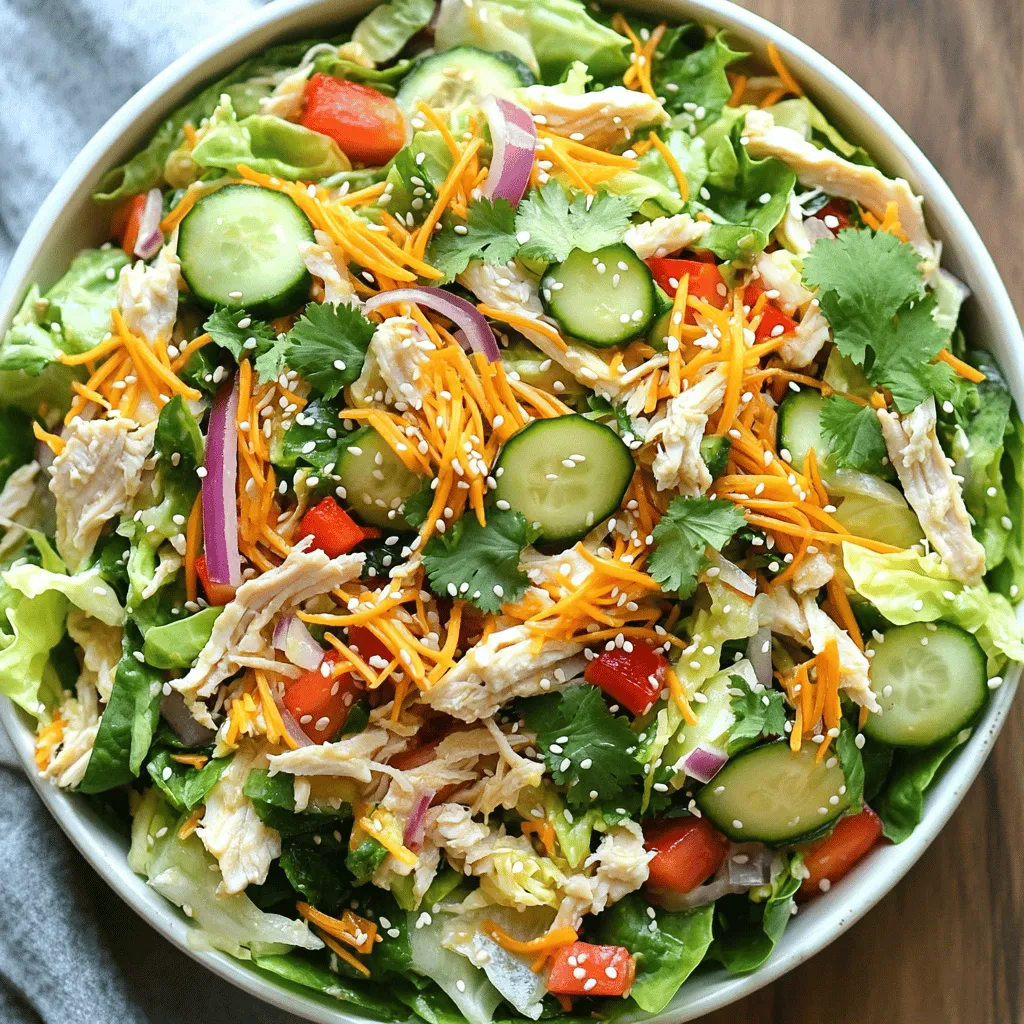 The Asian Chicken Crunch Salad is full of fresh flavors and textures. You need a mix of crisp vegetables and tasty chicken. This salad is great for a quick meal or a light lunch.