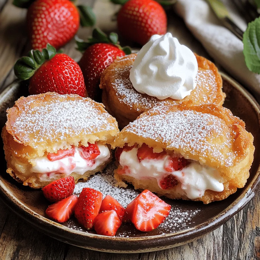 Fried strawberry cheesecake sandwiches are a fun twist on dessert. They combine creamy cheesecake with fresh strawberries, all between crispy, golden bread. This dessert stands out because of its rich flavors and delightful textures. The crunch from the fried bread pairs perfectly with the smooth filling.