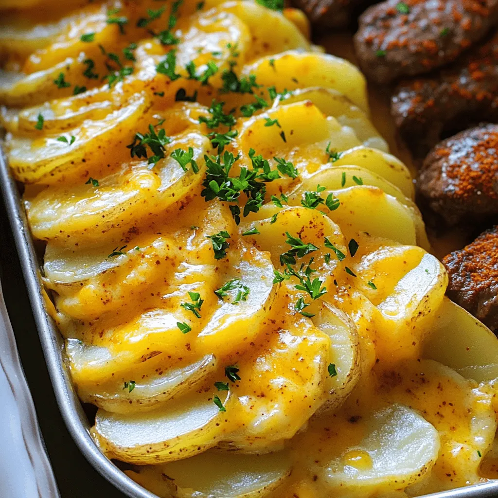 For delicious scalloped potatoes, you need simple yet key ingredients. Start with 4 medium-sized russet potatoes, thinly sliced. These potatoes create a nice texture and flavor. Next, use 2 tablespoons of unsalted butter to add richness. The base of the dish is 2 cups of heavy cream. This makes the potatoes creamy and decadent.