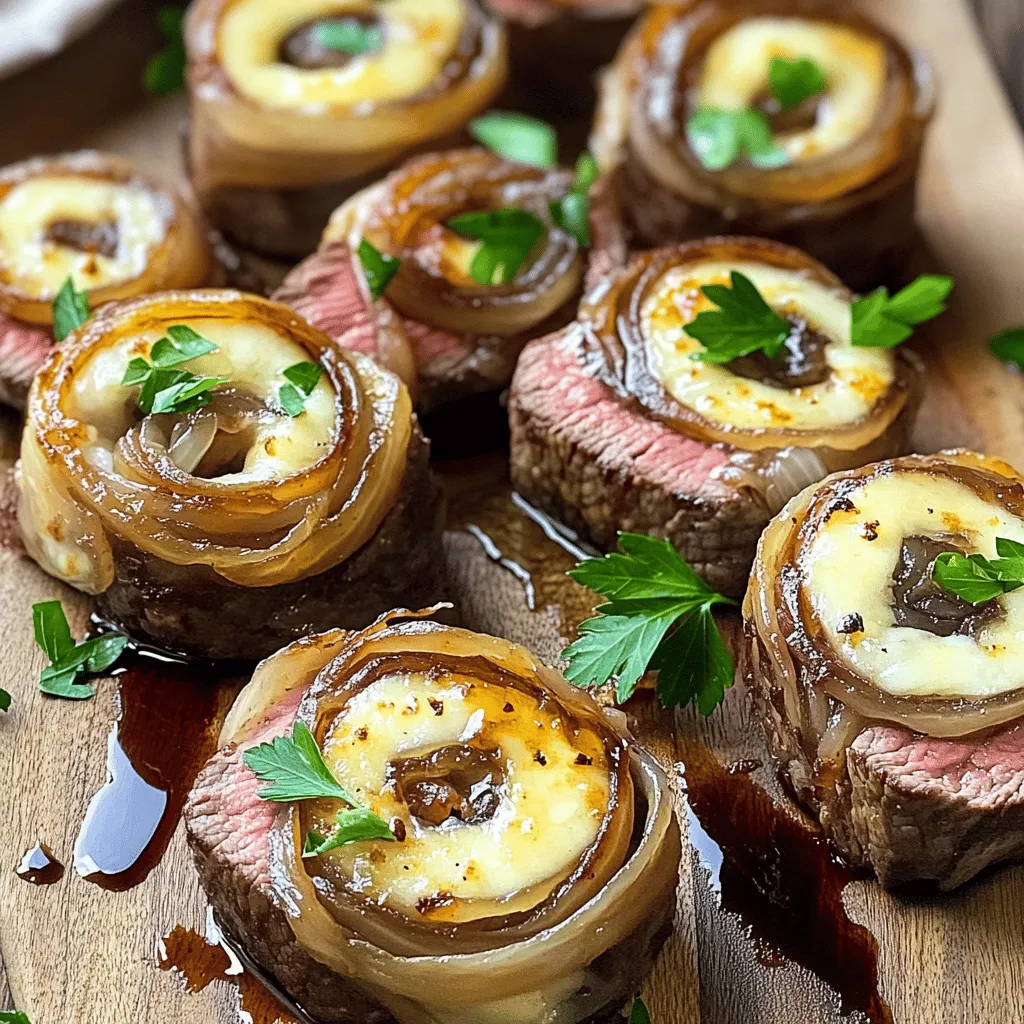 French Onion Steak Pinwheels are a fun dish where beef meets rich onion flavors. They consist of flank steak rolled with sweet, caramelized onions and creamy Gruyère cheese. This dish is easy to make and looks fancy, perfect for any dinner.