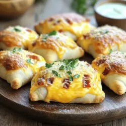 Garlic Parmesan Bacon Cheeseburger Bombs are tasty bites filled with beef and cheese. They have a crispy outer layer and a warm, gooey center. Each bomb combines ground beef, cheddar cheese, cream cheese, and savory bacon. The garlic powder adds a nice kick, while the Parmesan on top gives a rich flavor.