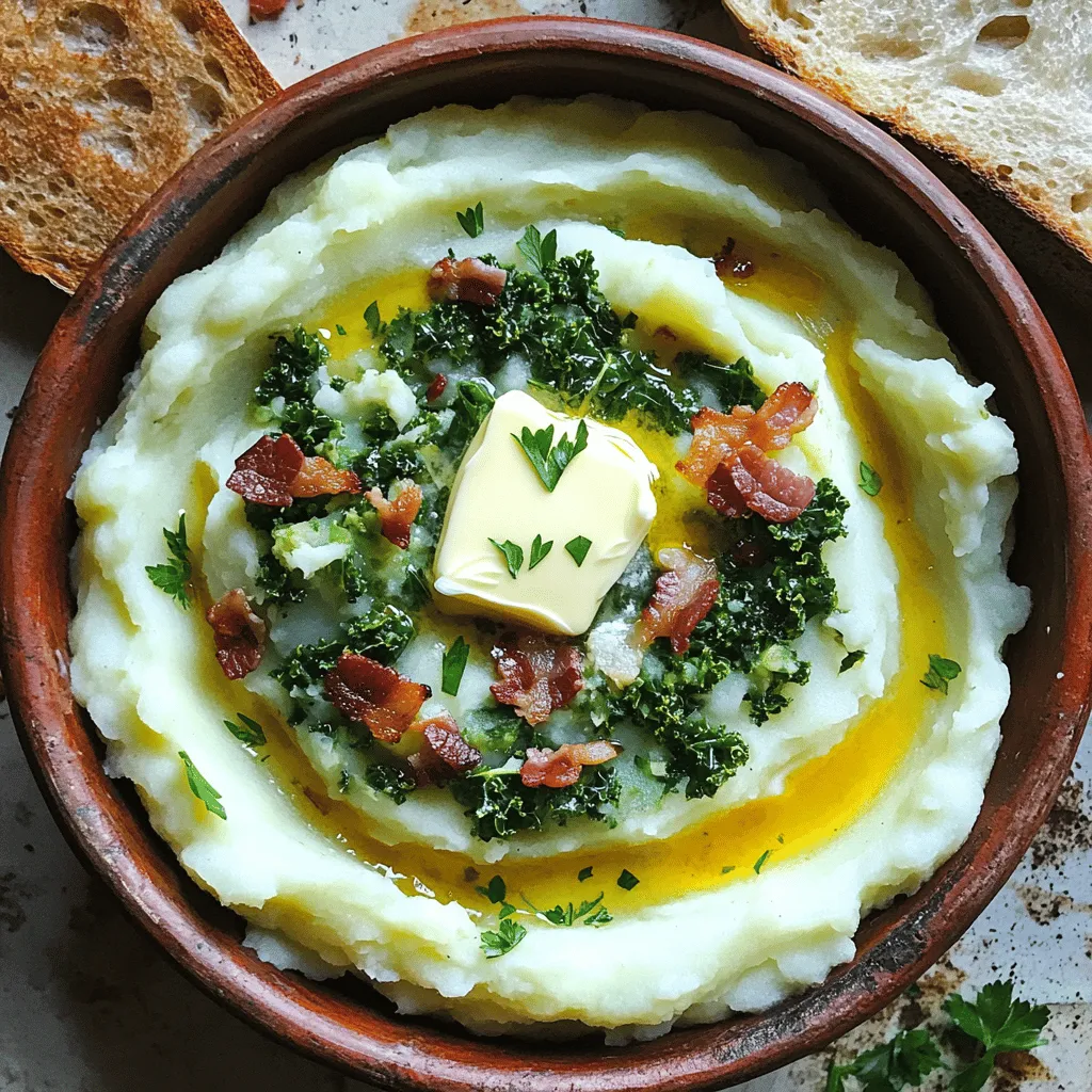 Colcannon is a warm dish full of comfort and flavor. The key ingredients needed for the recipe are simple. You will need 2 lbs of russet potatoes, peeled and cubed. These potatoes form the creamy base. Next, you add 1 cup of shredded green cabbage. Cabbage gives the dish a nice crunch and flavor. For a twist, I often add 1 cup of chopped kale. Kale adds a vibrant color and extra nutrients.