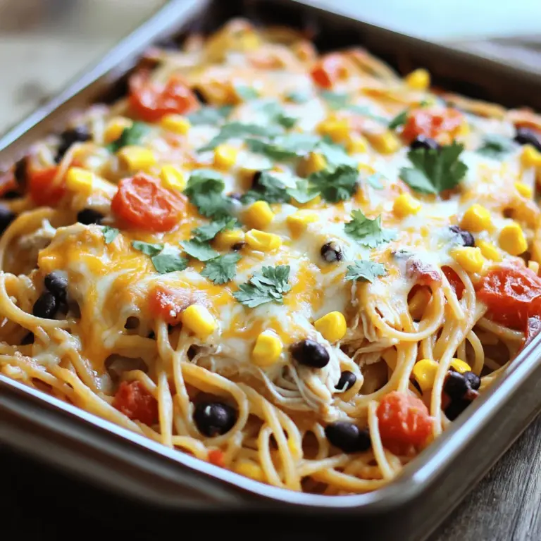 The ingredients for Monterey Chicken Spaghetti Bake are simple and easy to find. You start with 8 ounces of spaghetti. This forms the base of your dish. Next, you need 2 cups of cooked chicken, shredded. This adds protein and flavor. You can use leftover chicken or rotisserie chicken for ease.