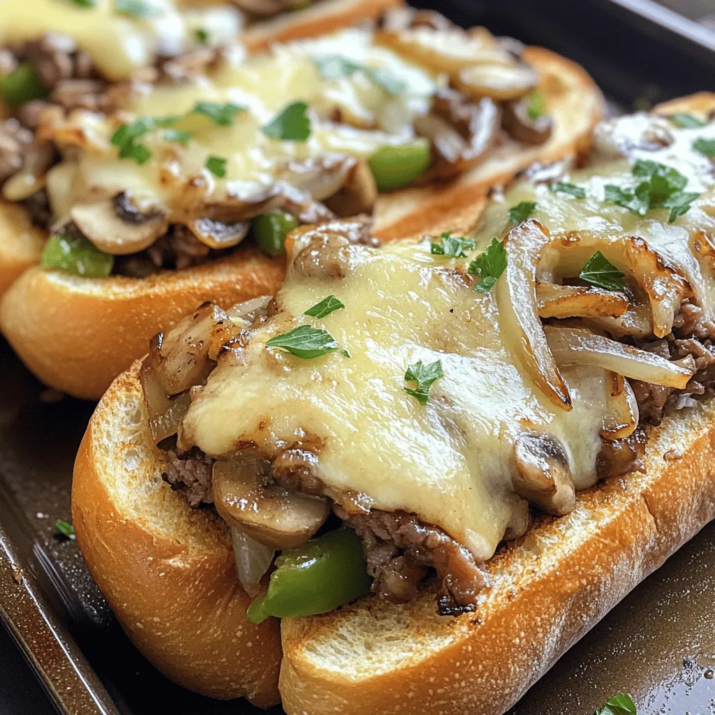 To make the best philly cheesesteak cheesy bread, you need fresh and tasty ingredients. Start with a large French baguette. This bread has the right texture for holding up the filling. You will also need 8 ounces of ribeye steak, thinly sliced. Ribeye gives your dish a rich flavor.