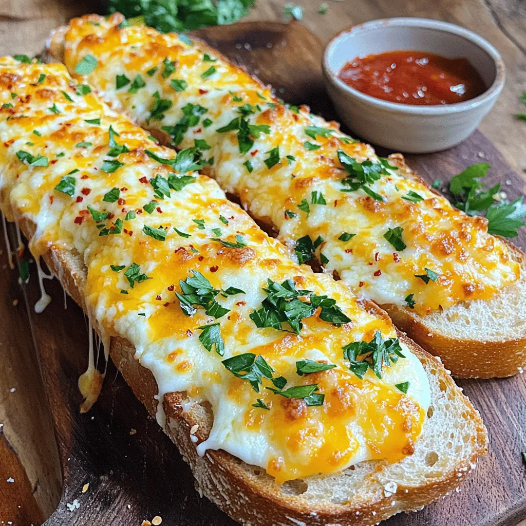 To make cheesy garlic bread, you need some key ingredients. First, choose your bread. A large baguette or French bread works best. This gives you a nice base with a crispy crust.