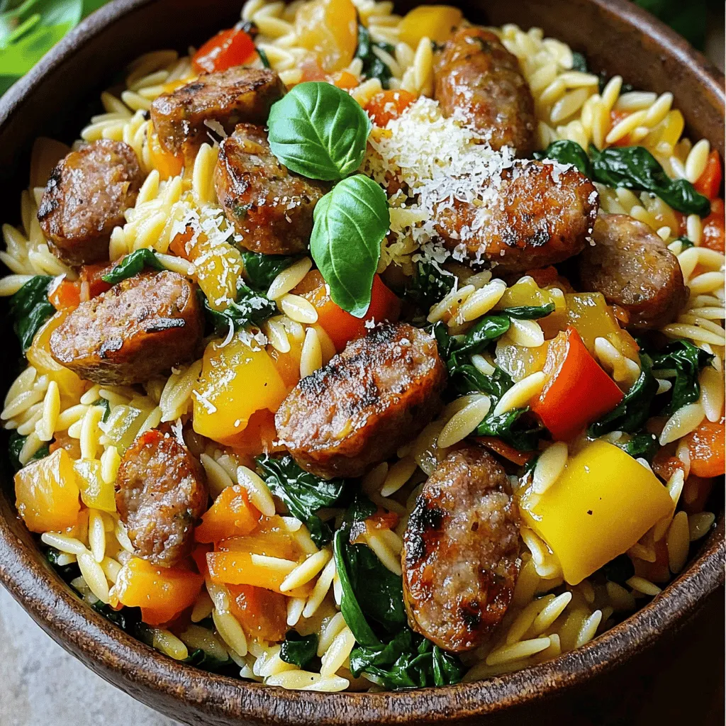 To make this dish, you need a few key ingredients. First, grab one pound of Italian sausage. You can use sweet or spicy sausage, depending on your taste. Then, get one cup of orzo pasta. This small pasta shape cooks quickly and soaks up flavor well.