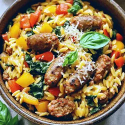 To make this dish, you need a few key ingredients. First, grab one pound of Italian sausage. You can use sweet or spicy sausage, depending on your taste. Then, get one cup of orzo pasta. This small pasta shape cooks quickly and soaks up flavor well.