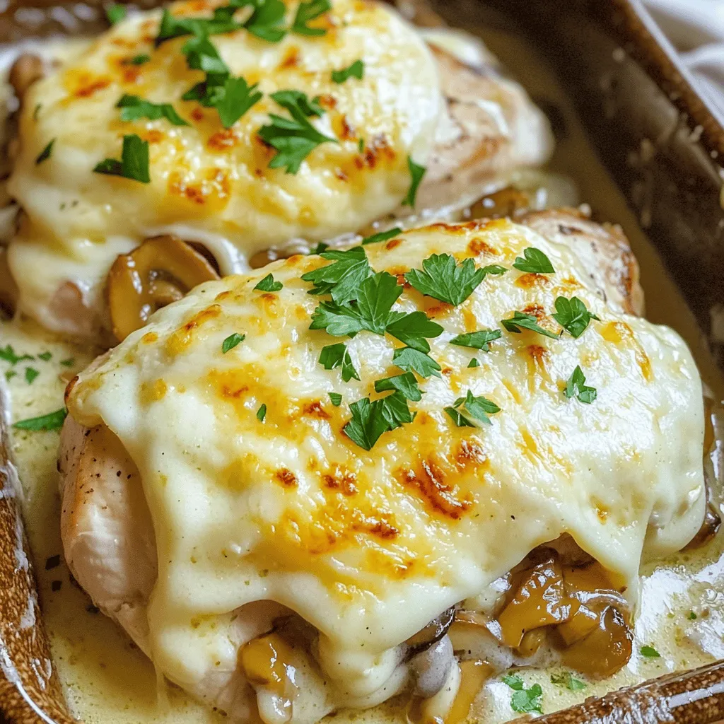 The Swiss Cheese Chicken recipe shines with a few key ingredients. First, you need boneless, skinless chicken breasts. They serve as the main protein and are easy to cook. Next, Swiss cheese is essential. Its creamy texture adds that delightful touch. For added flavor, I use mushrooms and garlic. These ingredients create a rich, savory base.