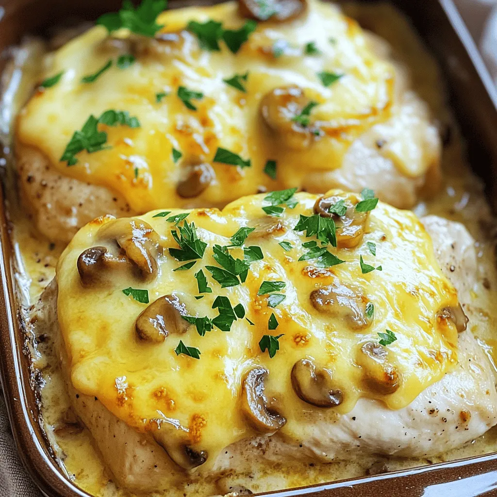 The Swiss Cheese Chicken recipe shines with a few key ingredients. First, you need boneless, skinless chicken breasts. They serve as the main protein and are easy to cook. Next, Swiss cheese is essential. Its creamy texture adds that delightful touch. For added flavor, I use mushrooms and garlic. These ingredients create a rich, savory base.