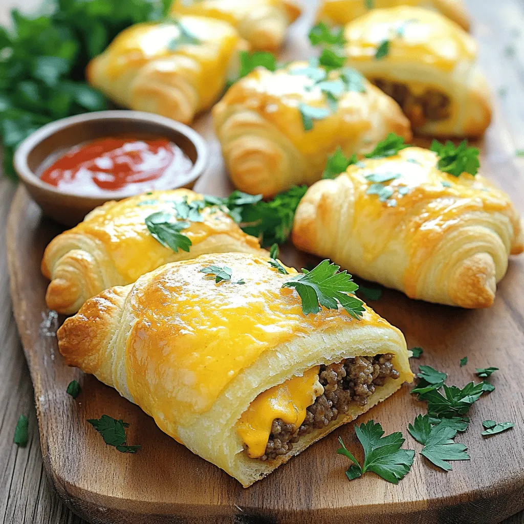 Garlic Parmesan cheeseburger bombs are tasty snacks that pack a big flavor punch. These little treats combine ground beef with garlic, cheeses, and spices, all wrapped in flaky crescent dough. When baked, they become golden brown and crispy on the outside, with a juicy, cheesy filling inside.