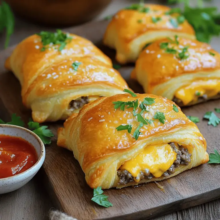 Garlic Parmesan cheeseburger bombs are tasty snacks that pack a big flavor punch. These little treats combine ground beef with garlic, cheeses, and spices, all wrapped in flaky crescent dough. When baked, they become golden brown and crispy on the outside, with a juicy, cheesy filling inside.