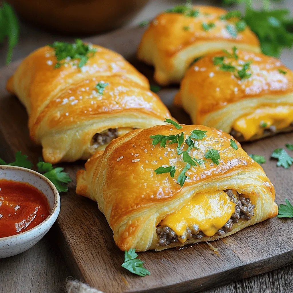 Garlic Parmesan cheeseburger bombs are tasty snacks that pack a big flavor punch. These little treats combine ground beef with garlic, cheeses, and spices, all wrapped in flaky crescent dough. When baked, they become golden brown and crispy on the outside, with a juicy, cheesy filling inside.