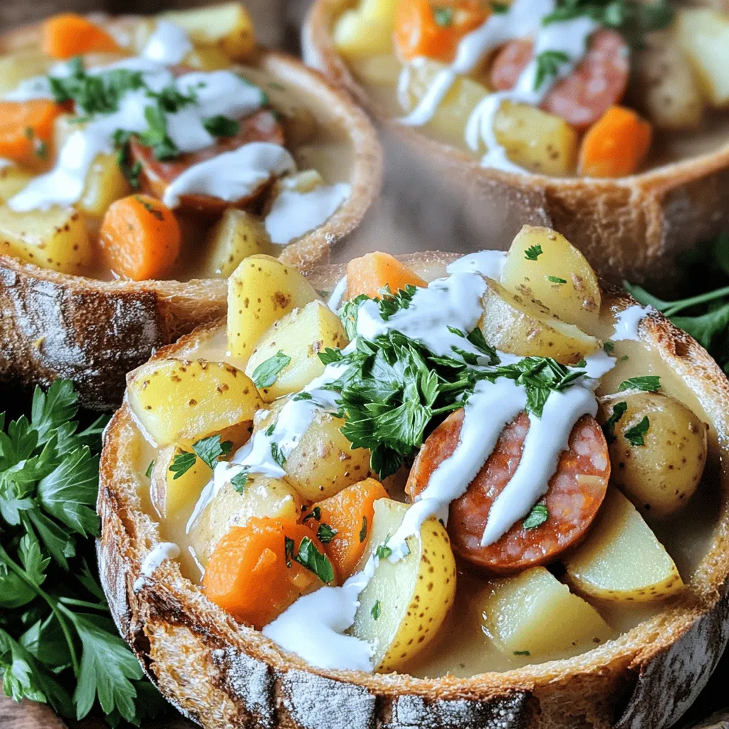 To make Slow Cooker German Potato Soup with Sausages, you need fresh ingredients. This soup shines with potatoes, sausages, and a mix of vegetables.