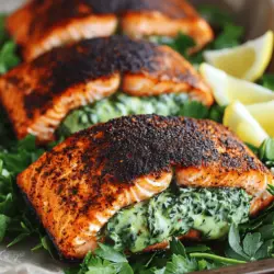 Blackened Salmon Stuffed with Spinach and Cheese Delight