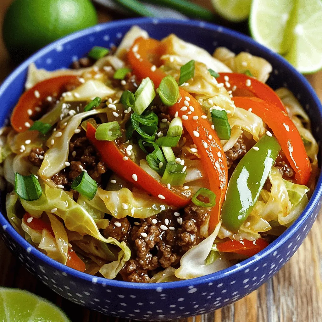 To make a low-carb cabbage and beef stir fry, you need a few key ingredients. The star of the dish is 1 pound of ground beef. It is rich in protein and gives the meal a hearty base. Next, you will use a small head of green cabbage, which brings crunch and low carbs. This is a cabbage and beef recipe that is both satisfying and healthy.