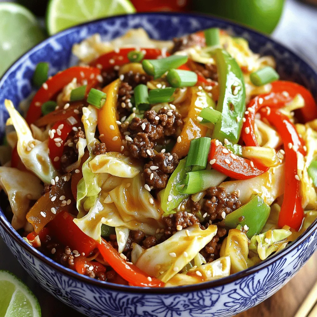 To make a low-carb cabbage and beef stir fry, you need a few key ingredients. The star of the dish is 1 pound of ground beef. It is rich in protein and gives the meal a hearty base. Next, you will use a small head of green cabbage, which brings crunch and low carbs. This is a cabbage and beef recipe that is both satisfying and healthy.