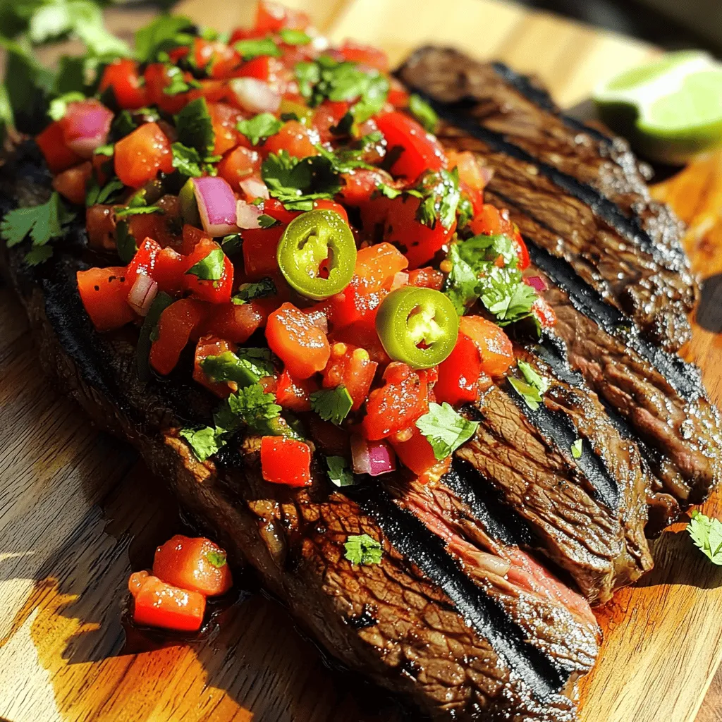 To make a great flank steak, you need a tasty marinade. A good flank steak marinade has simple ingredients. Use olive oil, smoked paprika, garlic powder, and cumin. These spices give the meat a rich flavor. You should also add salt and pepper to taste.
