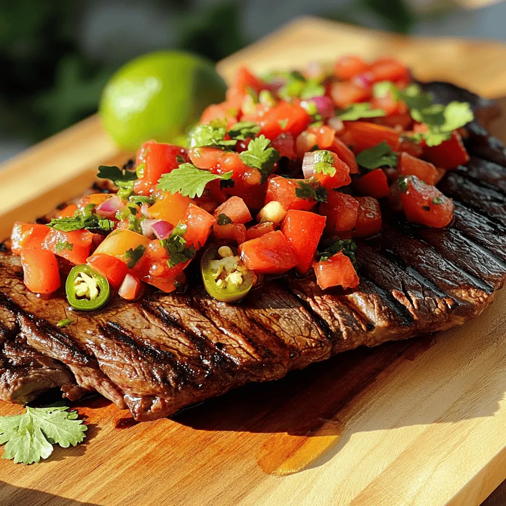 To make a great flank steak, you need a tasty marinade. A good flank steak marinade has simple ingredients. Use olive oil, smoked paprika, garlic powder, and cumin. These spices give the meat a rich flavor. You should also add salt and pepper to taste.
