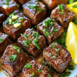 To make garlic butter steak bites, you need a few key ingredients. First, choose 1 pound of sirloin steak. Sirloin gives you tender steak bites with great flavor. Cut the steak into bite-sized cubes for easy cooking.