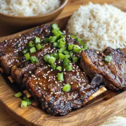 The key ingredients for this caramelized beef short rib recipe include beef short ribs and a mix of flavorful Asian spices. You will need 2 lbs of beef short ribs as the main star. Other vital ingredients include low-sodium soy sauce, brown sugar, rice vinegar, and hoisin sauce. These create a rich, tangy, and sweet marinade that enhances the beef’s flavor.