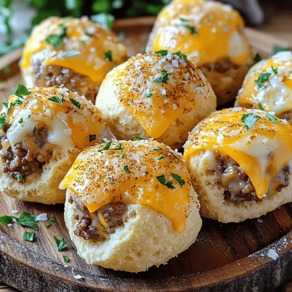 Garlic parmesan cheeseburger bombs are tasty bites that pack a flavor punch. They combine juicy beef, gooey cheese, and savory garlic all wrapped in soft biscuit dough. This snack is perfect for parties or casual get-togethers.