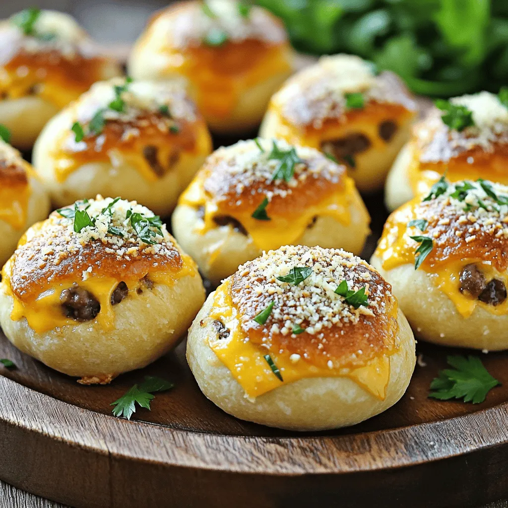 Garlic Parmesan cheeseburger bombs are tasty bites filled with beef and cheese. They have a golden crust and a flavorful center. You can think of them as mini cheeseburgers wrapped in dough. The mix of garlic and Parmesan gives them a twist that stands out.