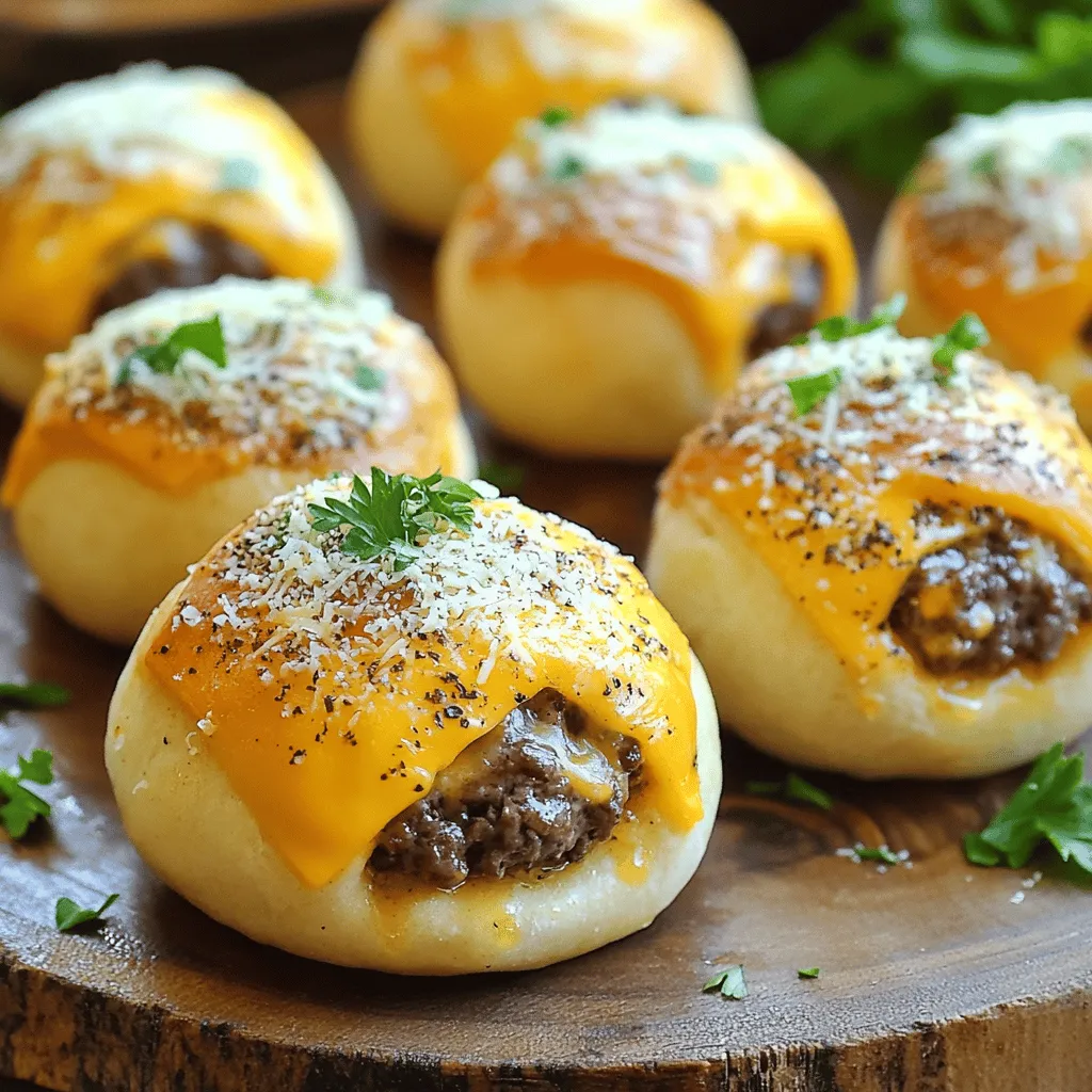 Garlic Parmesan cheeseburger bombs are tasty bites filled with beef and cheese. They have a golden crust and a flavorful center. You can think of them as mini cheeseburgers wrapped in dough. The mix of garlic and Parmesan gives them a twist that stands out.