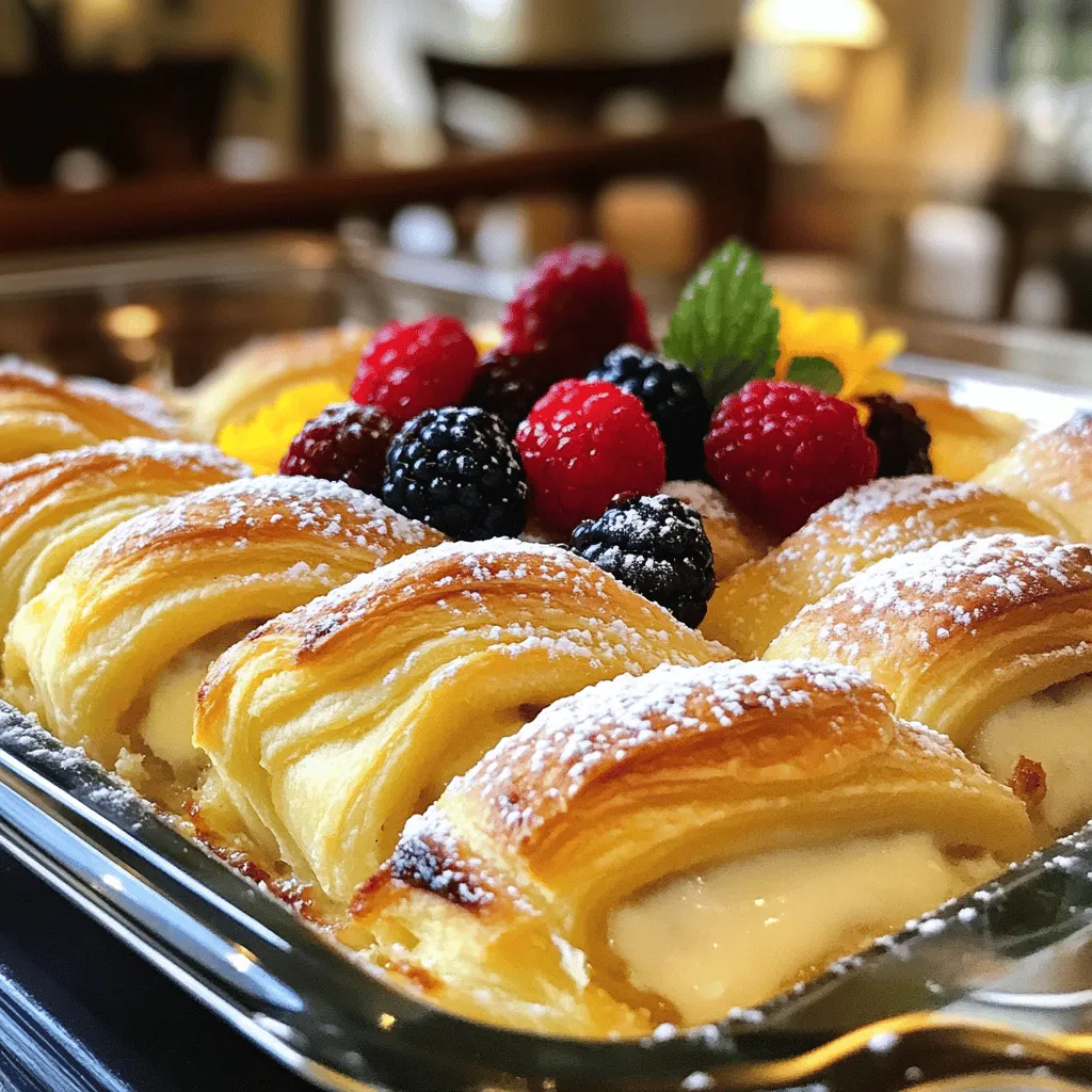 To make this cheesecake crescent rolls casserole, you need simple ingredients. Start with two cans of refrigerated crescent roll dough. This dough gives a flaky and buttery base. You also need cream cheese, sugar, and eggs for the filling. Vanilla extract and lemon juice add great flavor. Sour cream makes the filling rich and creamy.