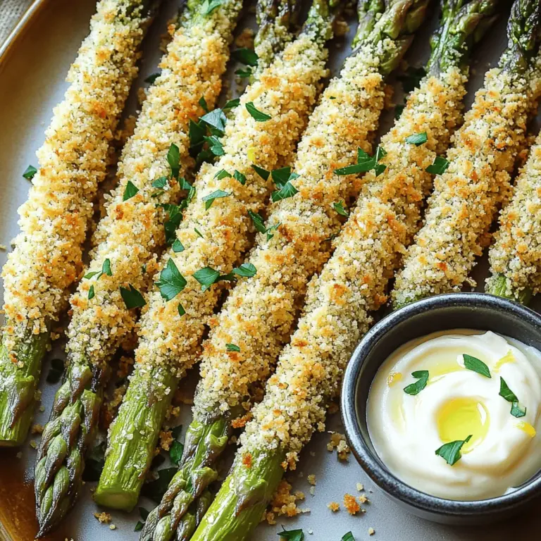 To make Crispy Asparagus Asiago Spears, gather these fresh ingredients: - 1 lb fresh asparagus, trimmed - 1 cup breadcrumbs (preferably panko) - ½ cup grated Asiago cheese - 1 large egg - 2 tablespoons all-purpose flour - 1 teaspoon garlic powder - 1 teaspoon onion powder - ½ teaspoon salt - ½ teaspoon black pepper - Olive oil spray (or regular olive oil for drizzling)