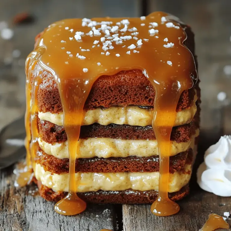 To make a delicious Salted Caramel Banana Cake, you will need the following ingredients: - 3 ripe bananas, mashed - 1/2 cup unsalted butter - 1 cup granulated sugar - 2 large eggs - 1 teaspoon vanilla extract - 1 1/2 cups all-purpose flour - 1 teaspoon baking powder - 1/2 teaspoon baking soda - 1/4 teaspoon salt - 1/2 cup buttermilk - 1 cup salted caramel sauce - Sea salt flakes for garnish Each ingredient plays an important role. The ripe bananas add natural sweetness and moisture. The butter gives the cake a rich flavor. Sugar helps the cake rise and creates a nice texture. The eggs bind everything together for a fluffy finish. Using all-purpose flour provides the right structure. Baking powder and baking soda help the cake rise, while salt balances the sweetness. Buttermilk keeps the cake moist and adds a slight tang. Salted caramel sauce gives it a unique flavor, and sea salt flakes on top make each bite special. Don't worry if you have not baked much before. This recipe is easy to follow. You can find the full recipe at the beginning. Enjoy gathering these ingredients for a delightful baking experience! 1. Preheat your oven to 350°F (175°C). This is the perfect temperature for our cake. 2. Grease and flour a 9-inch round cake pan. You can also use parchment paper for easy removal. 3. In a large bowl, cream 1/2 cup of softened butter and 1 cup of granulated sugar. Use an electric mixer for about 3-4 minutes until it’s light and fluffy. 4. Next, add 3 mashed bananas, 2 large eggs, and 1 teaspoon of vanilla extract. Mix until everything is well combined. 1. In another bowl, whisk together 1 1/2 cups of all-purpose flour, 1 teaspoon of baking powder, 1/2 teaspoon of baking soda, and 1/4 teaspoon of salt. 2. Gradually add the dry mix to the banana mixture. Alternate this with 1/2 cup of buttermilk. Start and end with the dry ingredients. Mix until just combined. Be careful not to overmix; you want it soft. 1. Pour the batter into the prepared cake pan. Use a spatula to smooth the top. 2. Bake in the preheated oven for 25-30 minutes. Check if it’s done by inserting a toothpick in the center; it should come out clean. 3. Once baked, let the cake cool in the pan for 10 minutes. Then, transfer it to a wire rack to cool completely. 4. Once cooled, drizzle salted caramel sauce over the top. Let it drip down the sides for a beautiful look. 5. Finally, sprinkle sea salt flakes on top to enhance the flavors. For the full recipe, you can refer to the previous section. Enjoy your baking! Temperature matters. Use room temperature ingredients for a smooth batter. Cold butter or eggs can make the cake dense. Let them sit out for about 30 minutes before mixing. Mix gently. Overmixing can make the cake tough. Combine ingredients until just mixed. This keeps the cake soft and fluffy. Drizzle salted caramel sauce. After the cake cools, pour the sauce on top. Let it drip down the sides for a beautiful look. This adds flavor and a nice visual touch. Add sea salt flakes. A sprinkle of sea salt on top enhances the caramel flavor. It gives a great sweet and salty balance. Pair with whipped cream. A dollop of whipped cream on the side adds creaminess. It complements the cake's sweetness very well. For special occasions, serve slices on fancy plates. Add extra caramel sauce and some berries for color. This makes it look stunning and taste even better. For the full recipe, check out the Salted Caramel Banana Cake . {{image_2}} You can make this cake even more fun. Here are two ideas: - Adding chocolate chips: Stir in about 1 cup of chocolate chips into the batter. This gives a rich twist to the cake. The sweet chocolate pairs great with the caramel and banana. - Incorporating nuts: Add 1/2 cup of chopped walnuts or pecans for a crunchy texture. The nuts add a nice contrast to the soft cake. They also bring a nutty flavor that blends well with the other ingredients. You can easily adjust this recipe to meet different dietary needs. Here are two common swaps: - Gluten-free alternative ingredients: Use gluten-free all-purpose flour instead of regular flour. This keeps the cake soft while making it gluten-free. Just be sure to check your baking powder and other ingredients for gluten. - Vegan substitutions: Replace the eggs with flax eggs. Mix 1 tablespoon of ground flaxseed with 2.5 tablespoons of water for each egg. You can also use plant-based butter instead of regular butter. Replace buttermilk with almond milk mixed with a bit of vinegar for a great dairy-free option. Feel free to experiment with these ideas to make a cake that suits your taste! For the complete recipe, check out the Full Recipe. To keep your salted caramel banana cake fresh, place it in the fridge. Wrap it in plastic wrap or foil to seal in moisture. Store it in an airtight container if you have one. This method helps the cake last for about a week. If the cake has caramel on top, cover it lightly to avoid disturbing the topping. You can freeze the cake for later enjoyment. First, let the cake cool completely. Then, slice it into pieces. Wrap each piece in plastic wrap, then in foil. This helps keep the cake fresh. For the salted caramel sauce, store it in a jar. You can freeze it as well for up to three months. When you want to enjoy the cake again, take it out of the freezer. Let it sit on the counter for a couple of hours to thaw. If you want to warm it up, place it in the oven at 350°F (175°C) for about 10 minutes. This will make it taste fresh and delicious again. For the best flavor, always serve it warm with extra salted caramel sauce. Follow the Full Recipe for all the details on your new favorite cake! Can I use frozen bananas for the recipe? Yes, you can use frozen bananas. Just thaw them first. This helps them mix well in the batter. Can I make this cake ahead of time? Absolutely! You can bake it a day before. Just store it in an airtight container. This keeps it fresh for serving. What can I substitute for buttermilk? You can use regular milk with a splash of vinegar or lemon juice. This gives a similar tangy flavor. How to make homemade salted caramel sauce? To make salted caramel sauce, melt sugar in a pot over medium heat. Stir until it turns amber. Then, add butter and cream slowly. Finish with sea salt to taste. What’s the best way to serve leftovers? Store leftover cake in the fridge. Serve it chilled or at room temperature. Reheat slices in the microwave for a warm treat. For the complete process, check the Full Recipe. In this article, we explored how to make a delicious salted caramel banana cake. We discussed the ingredients, step-by-step instructions, tips for success, tasty variations, and storage methods. You now have all the tools to bake this treat and impress your friends. Remember, baking is fun! With practice and creativity, you can make this cake your own. Enjoy every bite and share it with others. Your culinary journey starts now!